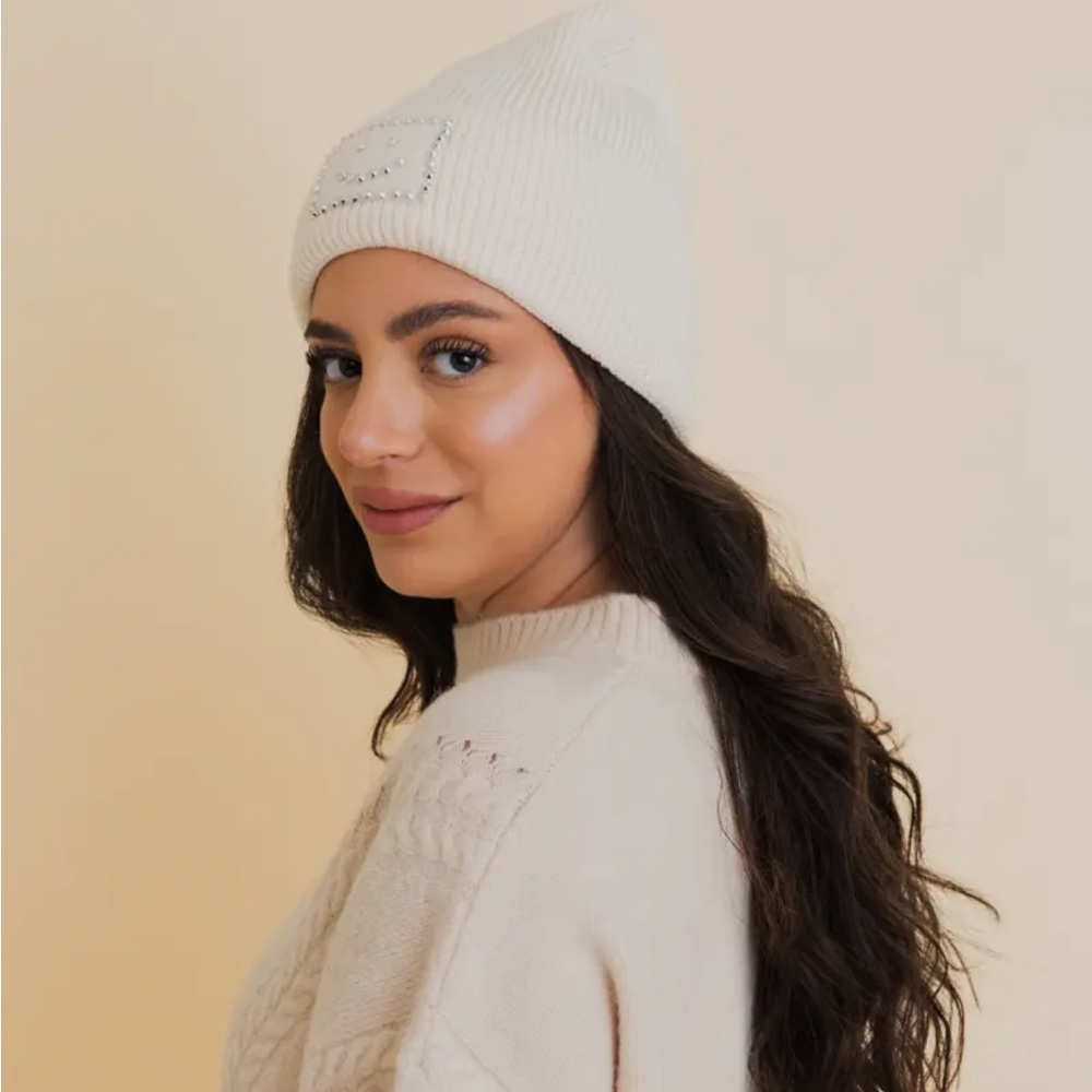 Happy Face Embroidered Ribbed Knit Beanie - Picture 14 of 14